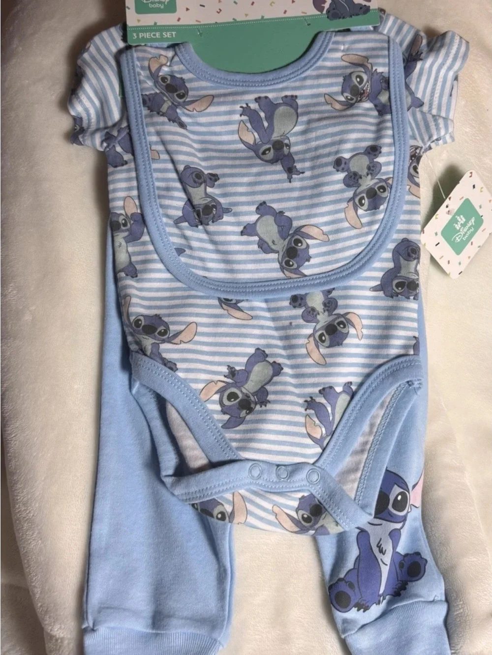Disney Blue Stitch Baby Bodysuit, Bib & Pants Set NO HANGER